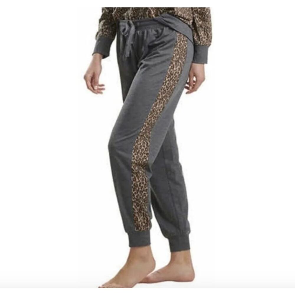 Splendid Westport Jogger Pants Leopard Print Side Stripe Grey Brown Womens 3X